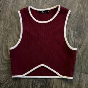 Olivaceous Burgundy Crop Top with White Trim